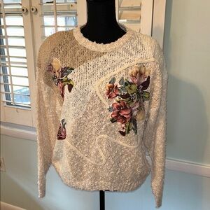 Floral Embroidered Cream Sweater